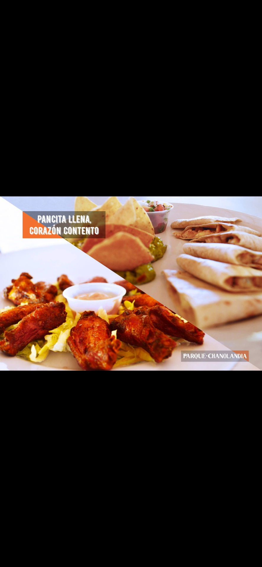 Alitas, quesadillas y platillos del restaurante